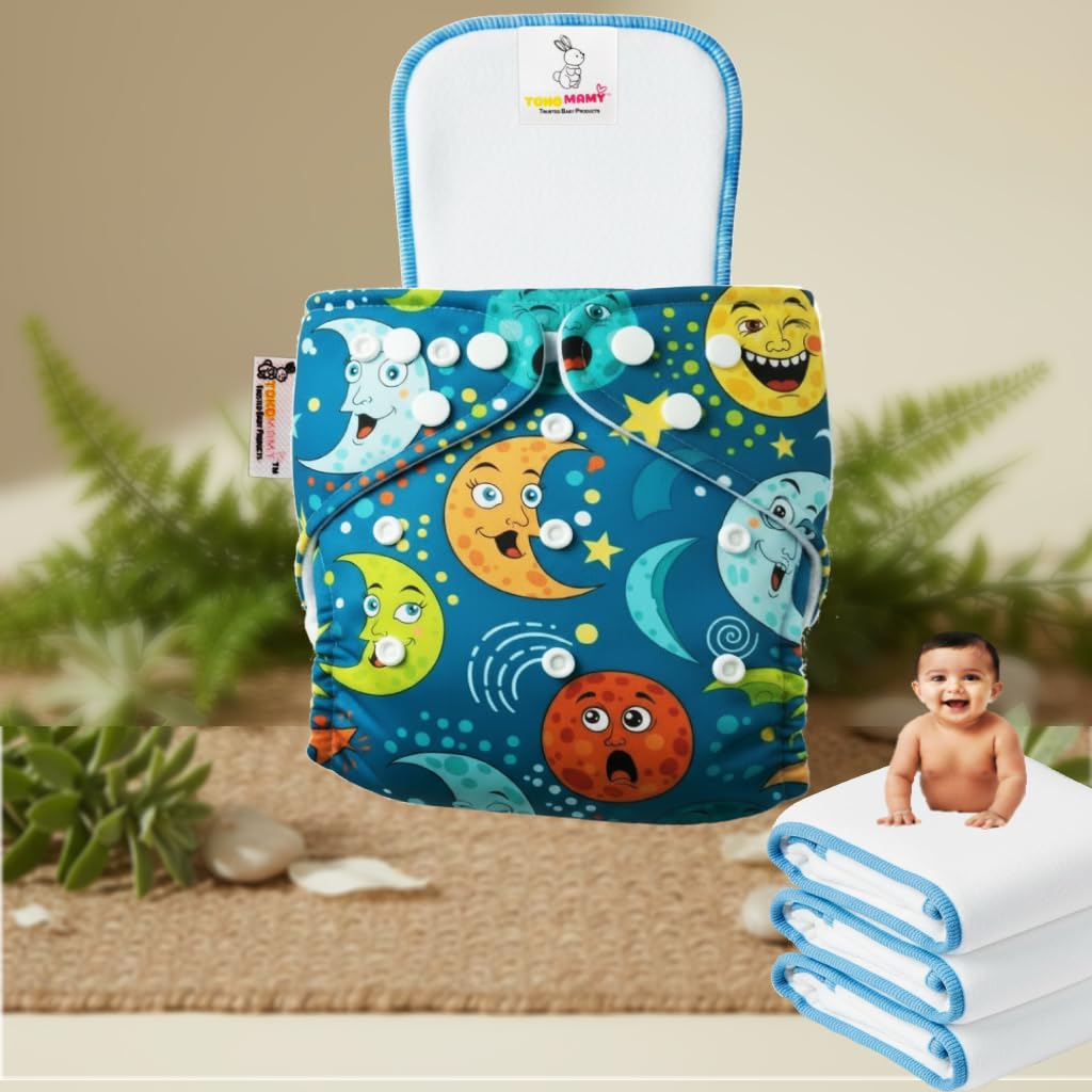 tokomamy reusable cloth diaper for newborn babies 0–3 years (5–18kg) | leakproof washable adjustable pocket cover liner with 5 layer insert pad | rash free, (pack of 1 diaper + 1 insert pad) free size tokomamy reusable cloth diaper for newborn babies 0–3 years (5–18kg) | leakproof washable adjustable pocket cover liner with 5 layer insert pad | rash free, (pack of 1 diaper + 1 insert pad) free size