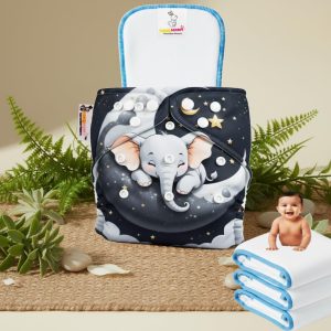 tokomamy reusable cloth diaper for newborn babies 0–3 years (5–18kg) | leakproof washable adjustable pocket cover liner with 5 layer insert pad | rash free, (pack of 1 diaper + 1 insert pad) free size
