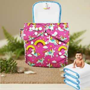 tokomamy reusable cloth diaper for newborn babies 0–3 years (5–18kg) | leakproof washable adjustable pocket cover liner with 5 layer insert pad | rash free, (pack of 1 diaper + 1 insert pad) free size