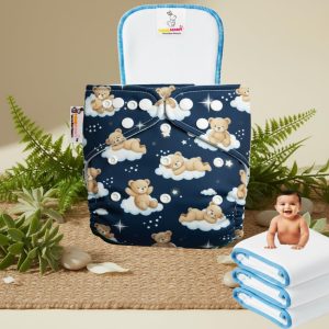 tokomamy reusable cloth diaper for newborn babies 0–3 years (5–18kg) | leakproof washable adjustable pocket cover liner with 5 layer insert pad | rash free, (pack of 1 diaper + 1 insert pad) free size