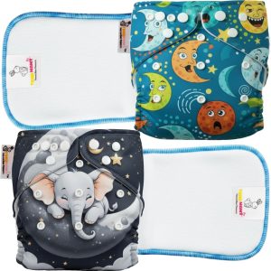 tokomamy reusable cloth diaper for newborn babies 0–3 years (5–18kg) | leakproof washable adjustable pocket cover liner with 5 layer insert pad | rash free, (pack of 2 diaper + 2 insert pad) free size