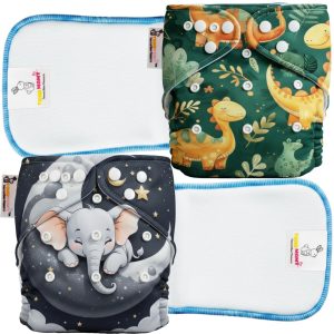 tokomamy reusable cloth diaper for newborn babies 0–3 years (5–18kg) | leakproof washable adjustable pocket cover liner with 5 layer insert pad | rash free, (pack of 2 diaper + 2 insert pad) free size