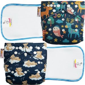 tokomamy reusable cloth diaper for newborn babies 0–3 years (5–18kg) | leakproof washable adjustable pocket cover liner with 5 layer insert pad | rash free, (pack of 2 diaper + 2 insert pad) free size