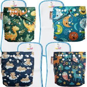 tokomamy reusable cloth diaper for newborn babies 0–3 years (5–18kg) | leakproof washable adjustable pocket cover liner with 5 layer insert pad | rash free, (pack of 4 diaper + 4 insert pad) free size