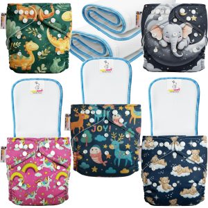 tokomamy reusable cloth diaper for newborn babies 0–3 years (5–18kg) | leakproof washable adjustable pocket cover liner with 5 layer insert pad | rash free, (pack of 5 diaper + 5 insert pad) free size