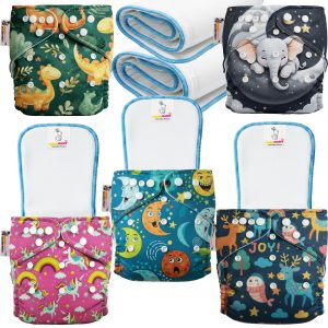 tokomamy reusable cloth diaper for newborn babies 0–3 years (5–18kg) | leakproof washable adjustable pocket cover liner with 5 layer insert pad | rash free, (pack of 5 diaper + 5 insert pad) free size