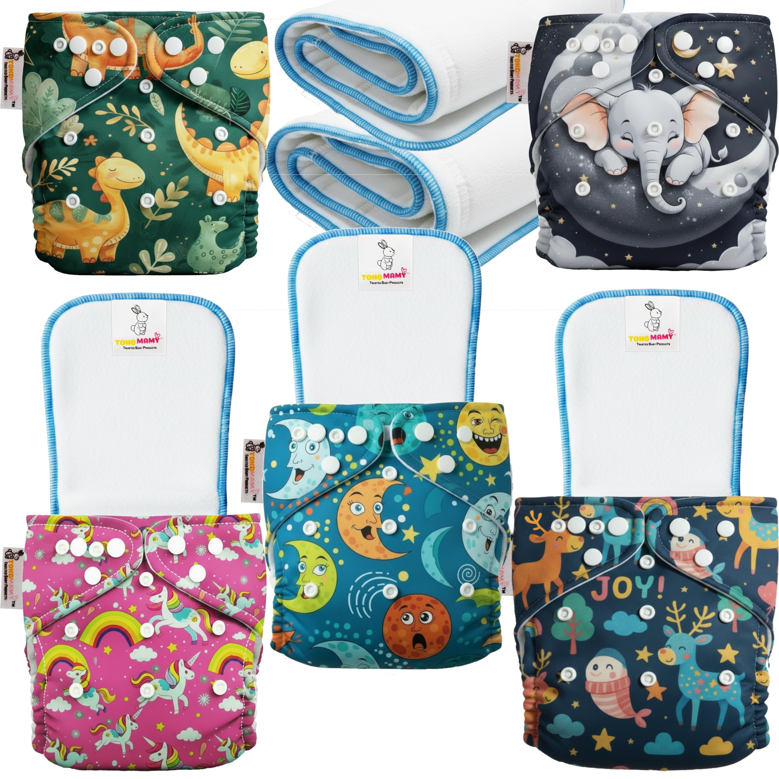 tokomamy reusable cloth diaper for newborn babies 0–3 years (5–18kg) | leakproof washable adjustable pocket cover liner with 5 layer insert pad | rash free, (pack of 5 diaper + 5 insert pad) free size tokomamy reusable cloth diaper for newborn babies 0–3 years (5–18kg) | leakproof washable adjustable pocket cover liner with 5 layer insert pad | rash free, (pack of 5 diaper + 5 insert pad) free size
